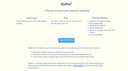 screenshot of the landing page of the MyRep2 app